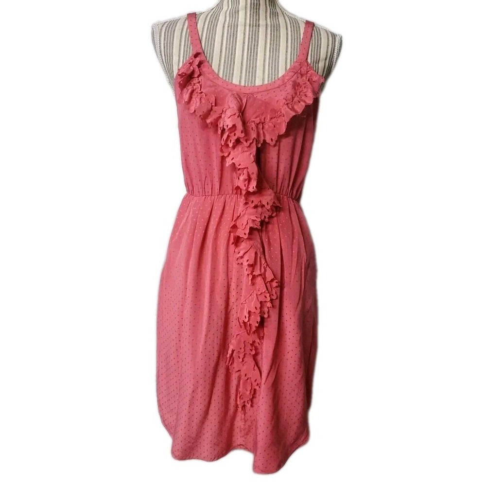 Rebecca Taylor Pink Ruffle Silk Sun Dress Sz 4 Thin Strap Short Lightweight